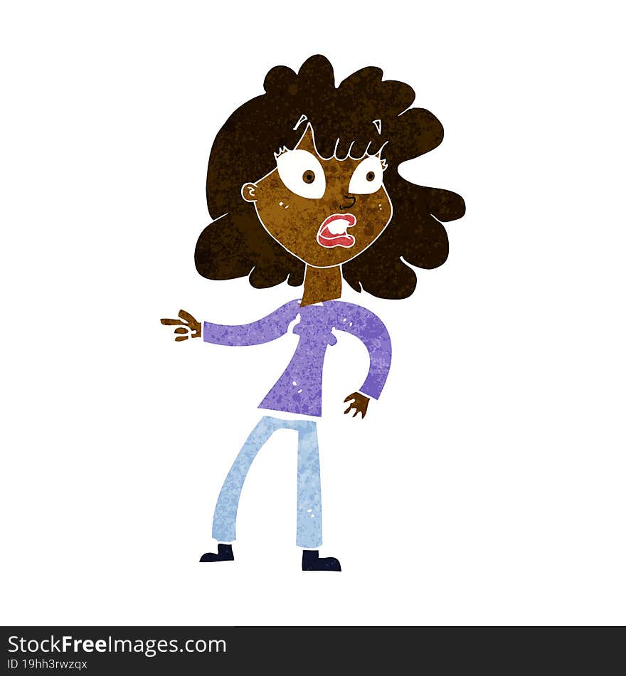 cartoon worried woman pointing