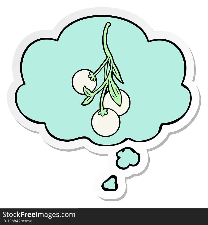 cartoon mistletoe and thought bubble as a printed sticker