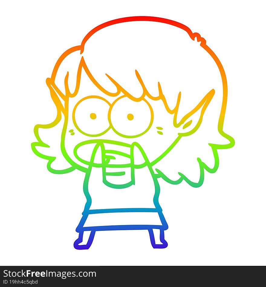 rainbow gradient line drawing cartoon shocked elf girl