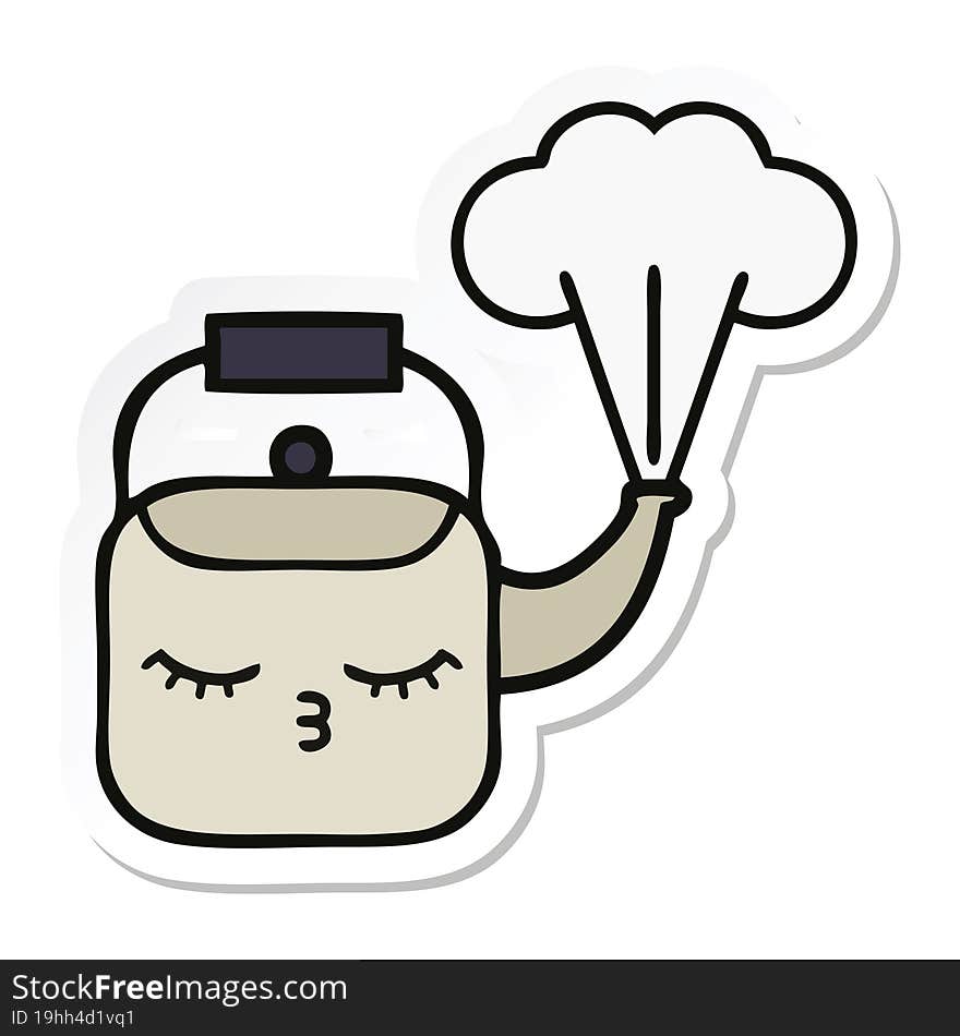 sticker of a cute cartoon steaming kettle