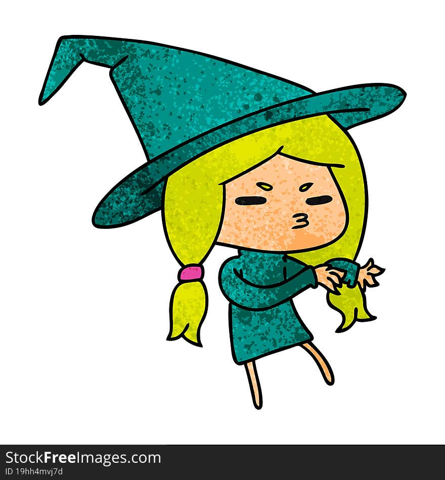 Textured Cartoon Of A Cute Witch Kawaii Girl