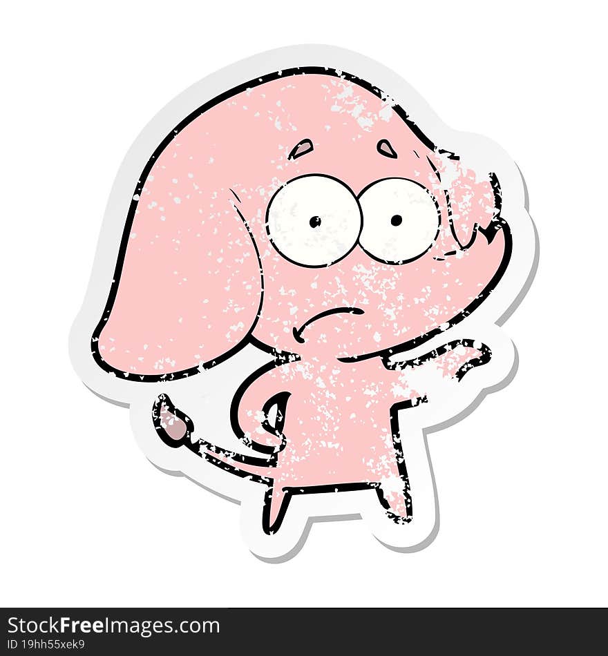 distressed sticker of a cartoon unsure elephant