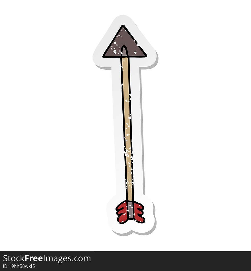 distressed sticker of a quirky hand drawn cartoon arrow