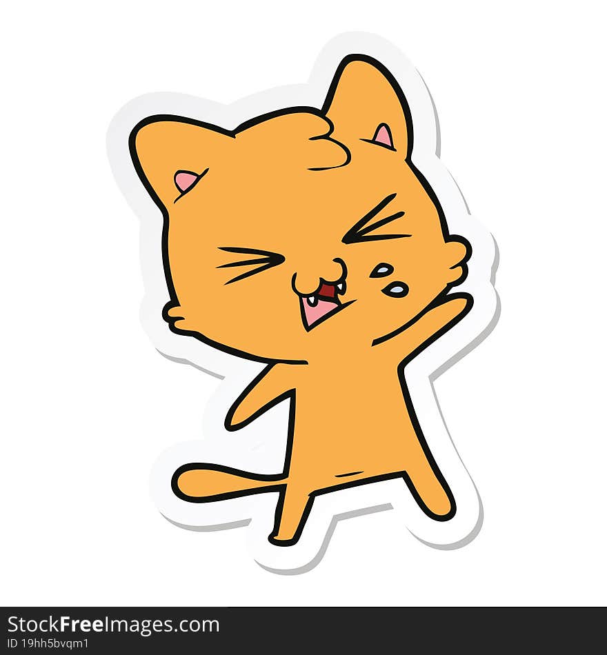 sticker of a cartoon hissing cat