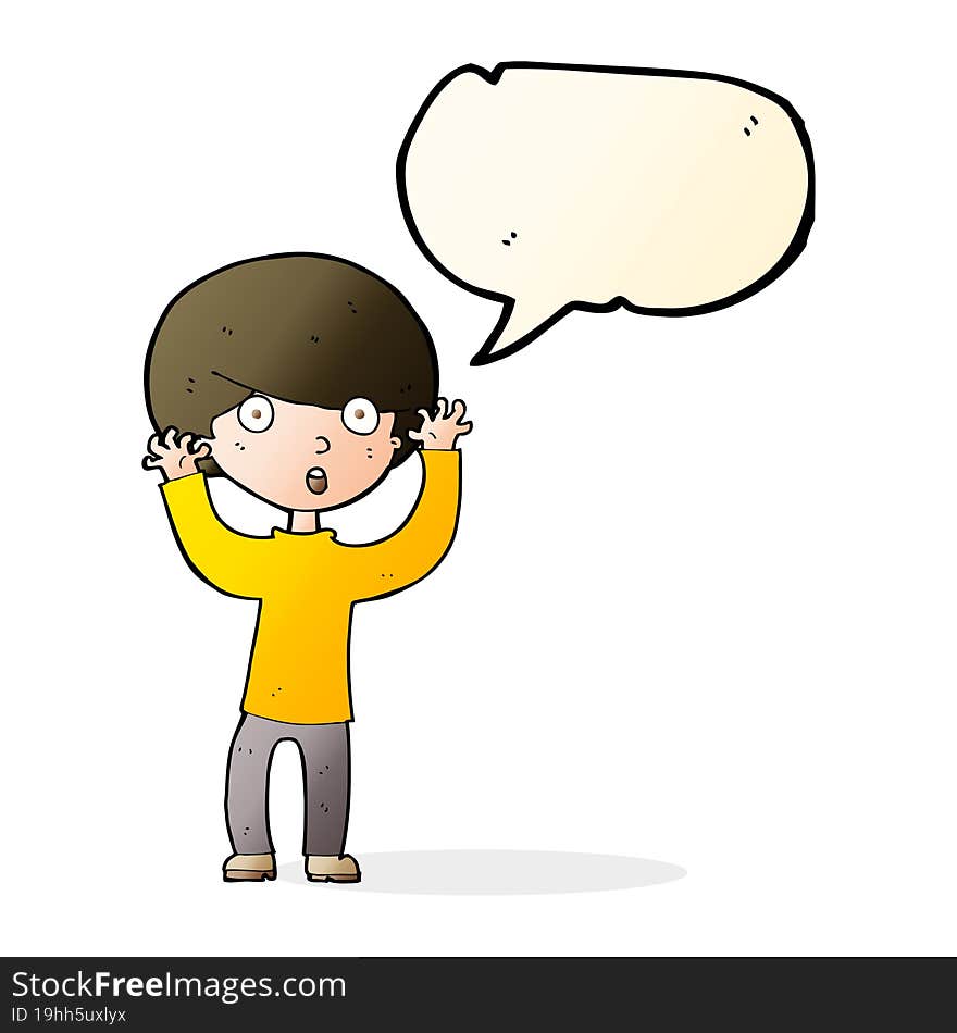 cartoon startled boy with speech bubble