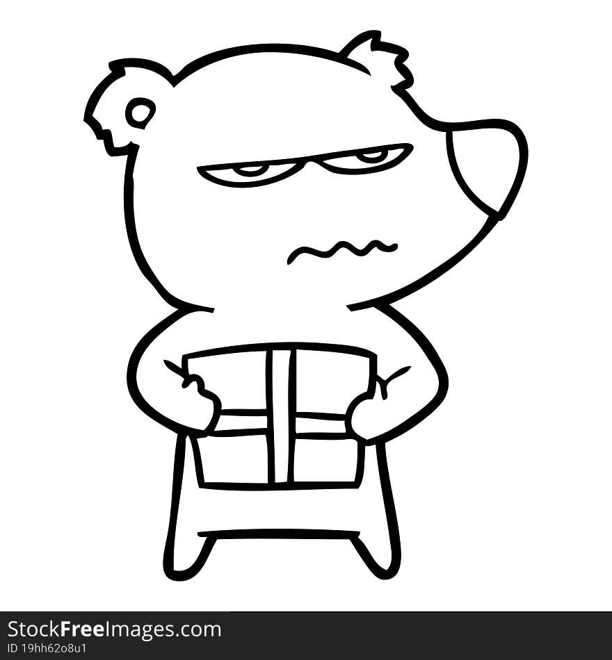 angry bear cartoon holding present. angry bear cartoon holding present