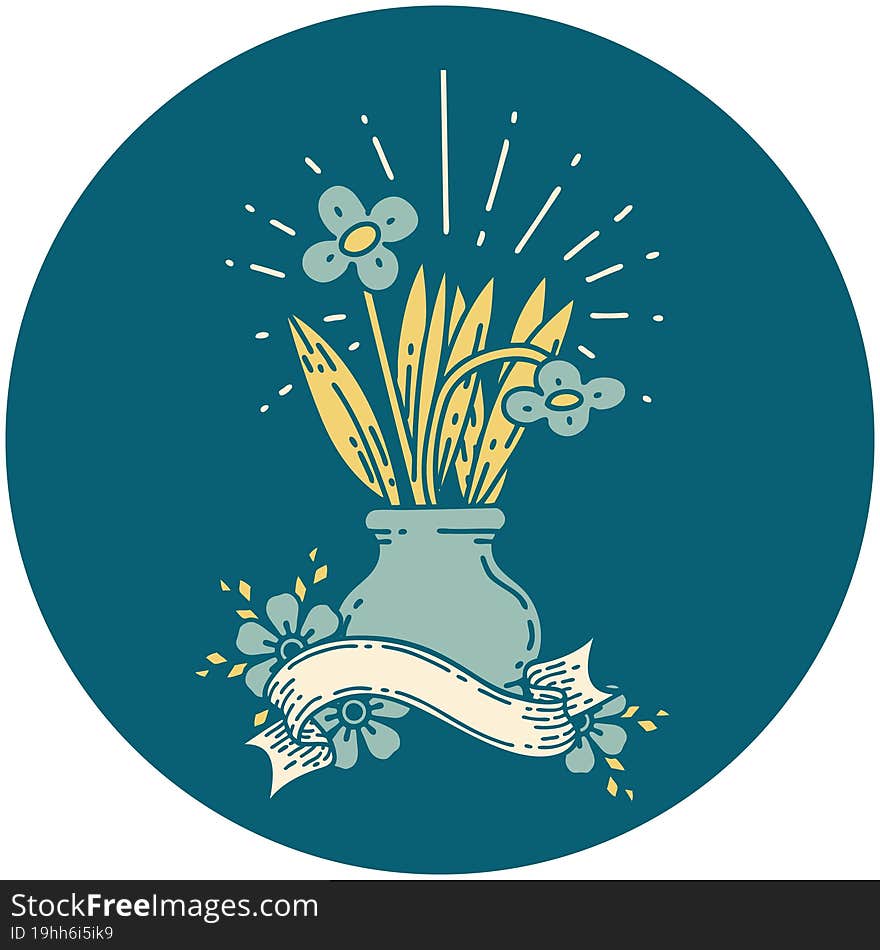 icon of a tattoo style flowers in vase