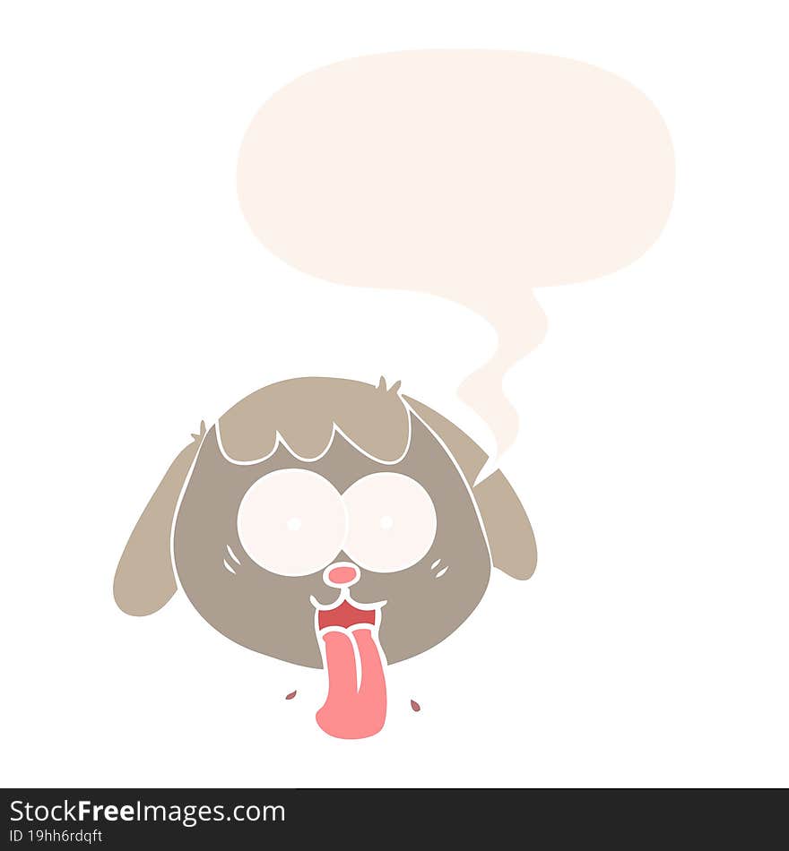 cartoon dog face panting and speech bubble in retro style