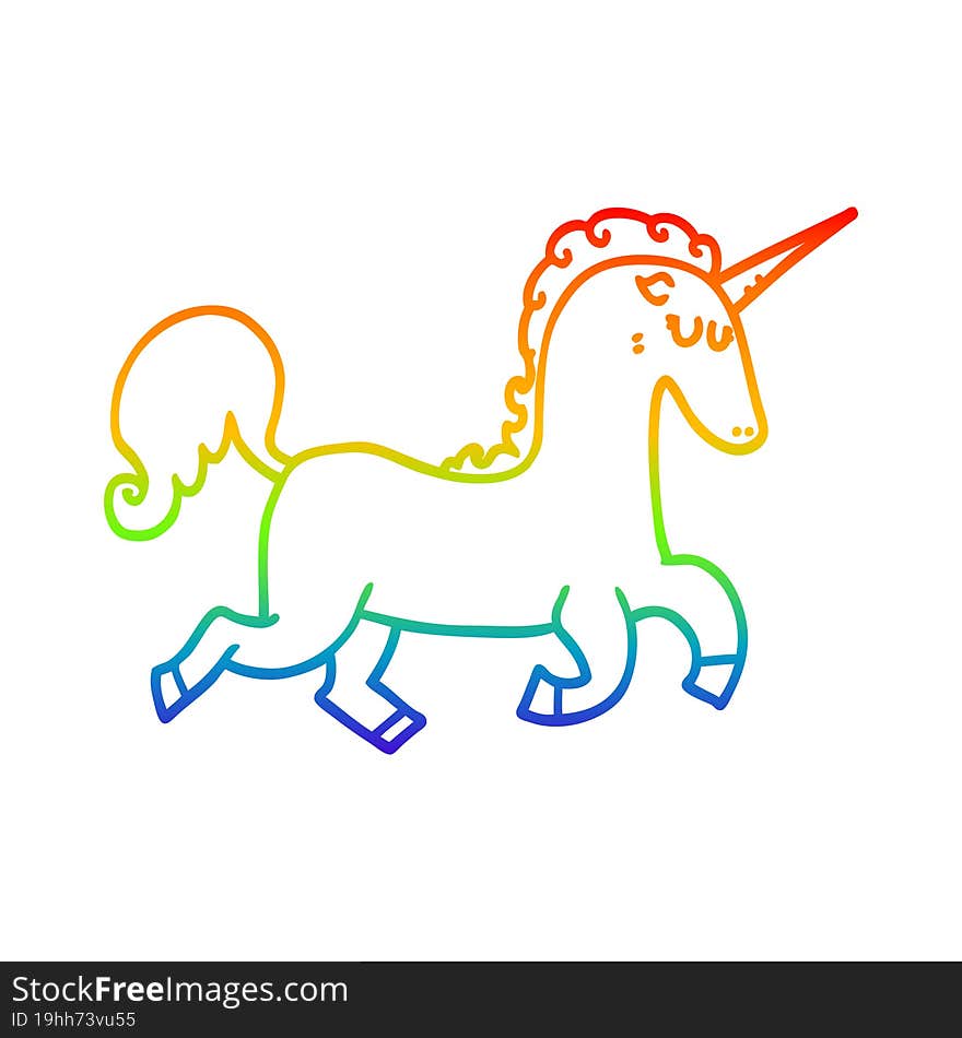 Rainbow Gradient Line Drawing Cartoon Unicorn