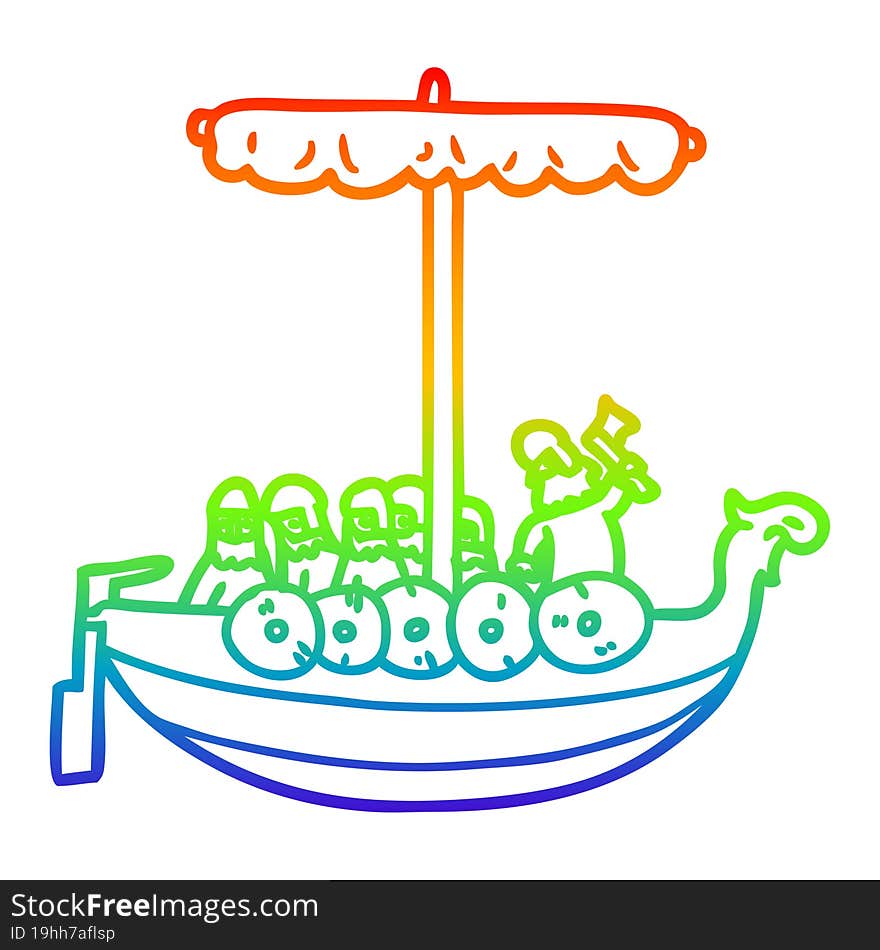 rainbow gradient line drawing cartoon vikings sailing