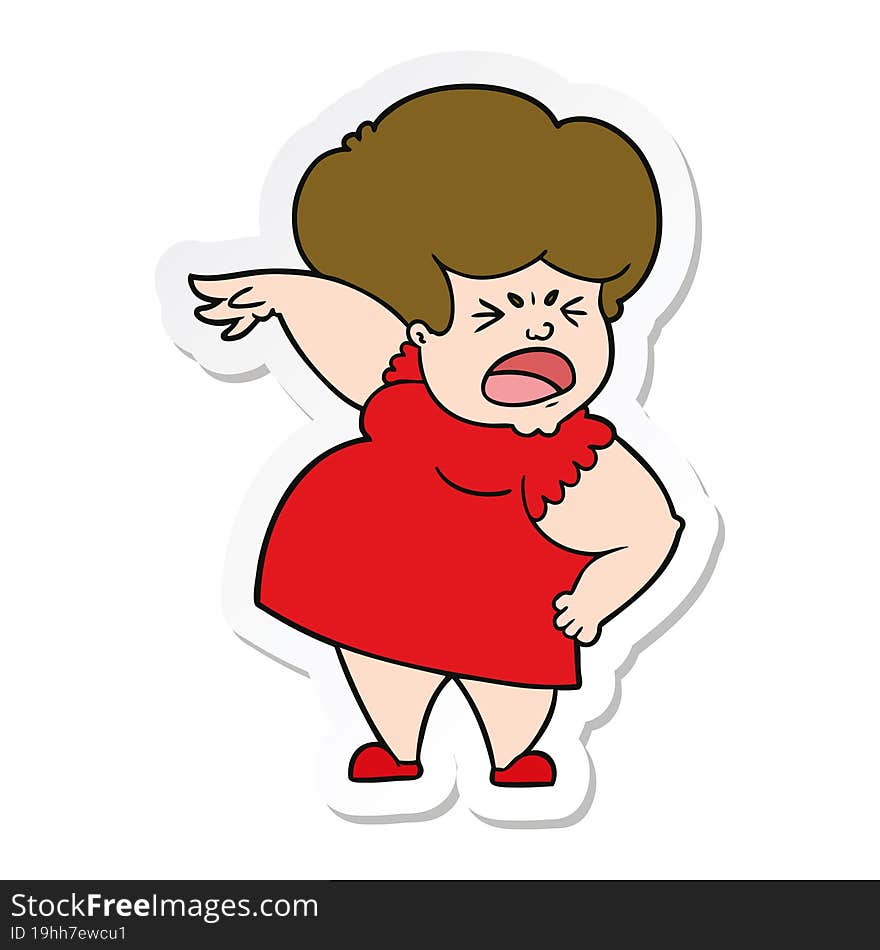 sticker of a cartoon angry woman