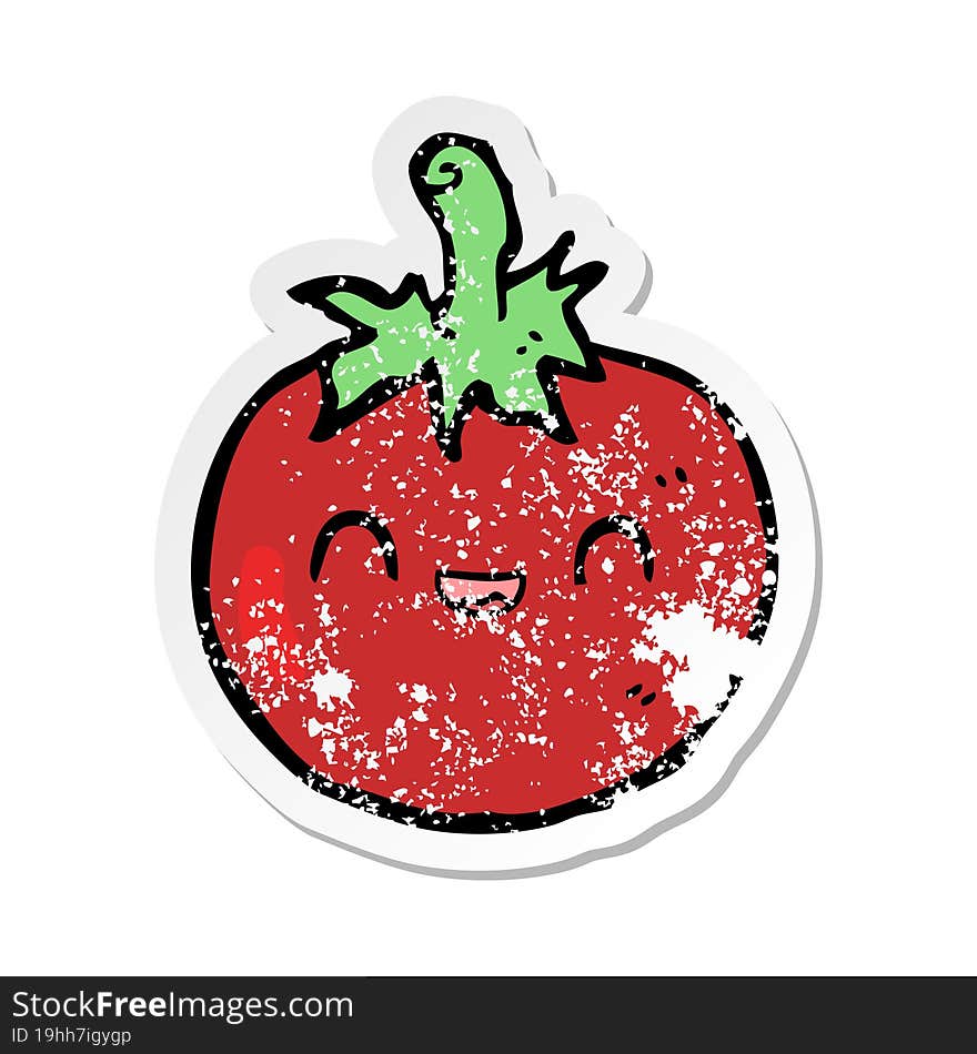 Distressed Sticker Of A Cute Cartoon Tomato