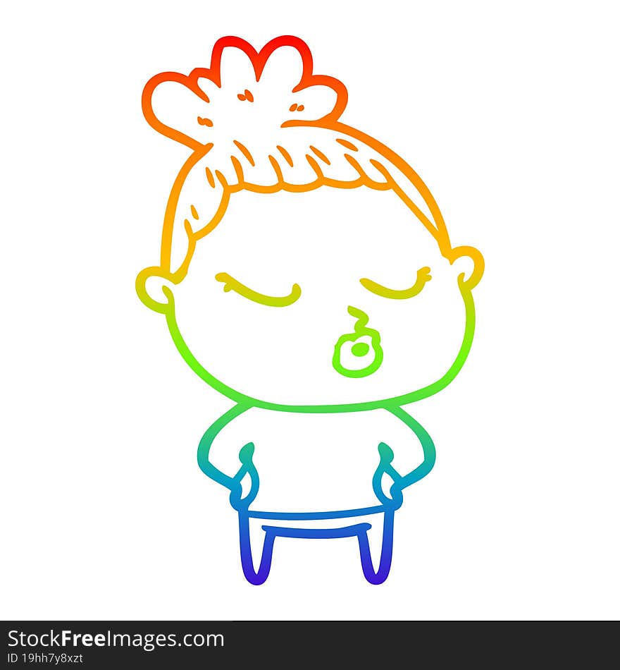 rainbow gradient line drawing of a cartoon calm woman