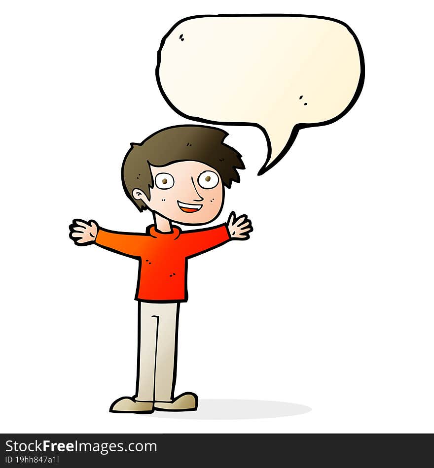 cartoon enthusiastic man with speech bubble