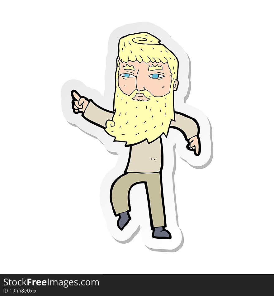 sticker of a cartoon bearded man pointing the way