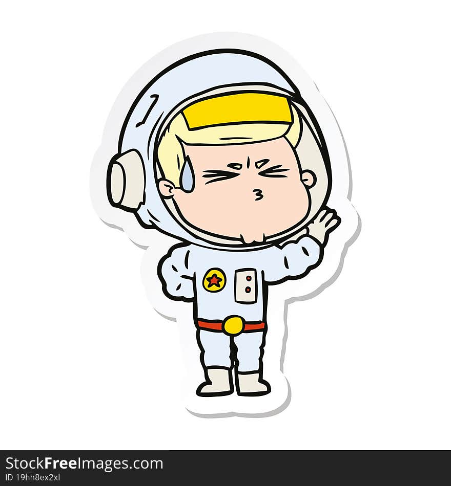 sticker of a cartoon stressed astronaut