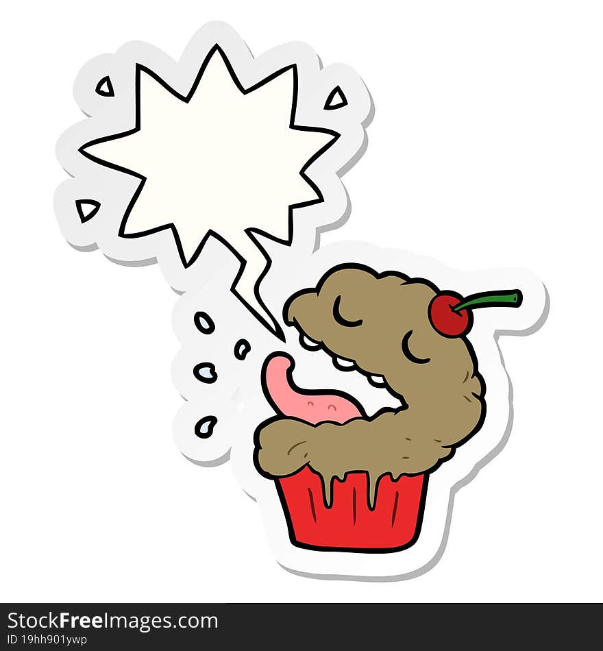 funny cartoon cupcake with speech bubble sticker