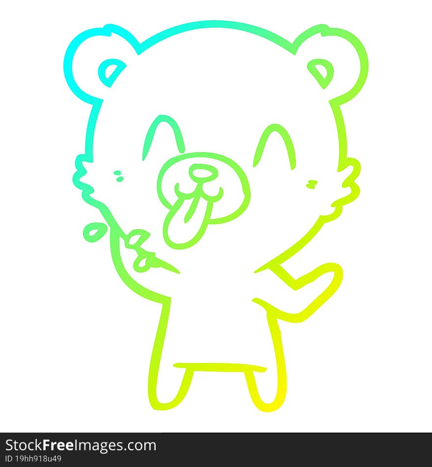 cold gradient line drawing rude cartoon polar bear sticking out tongue