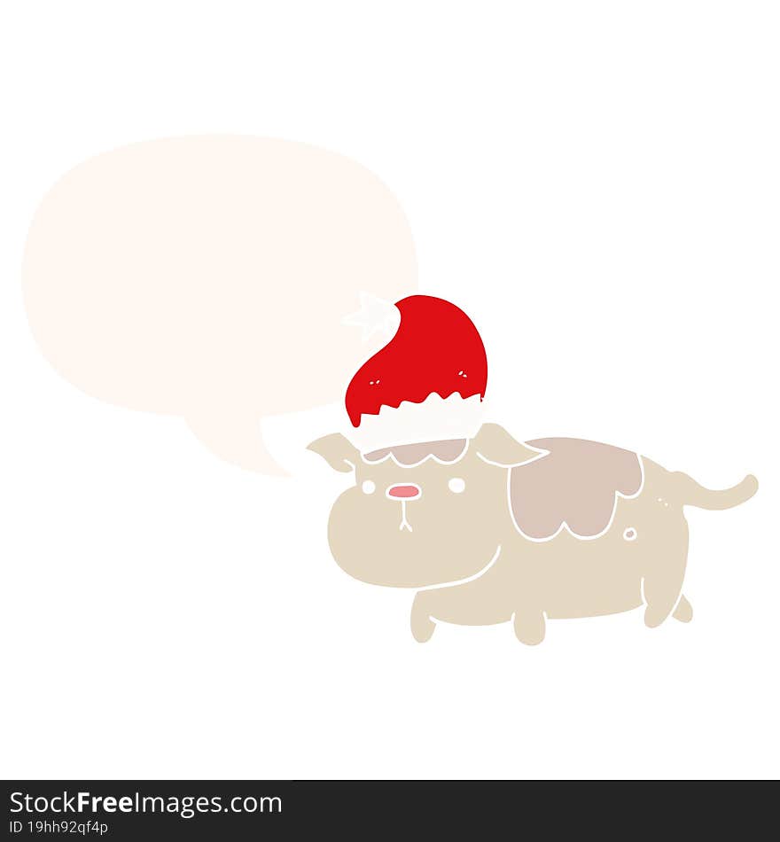 cute christmas dog and speech bubble in retro style