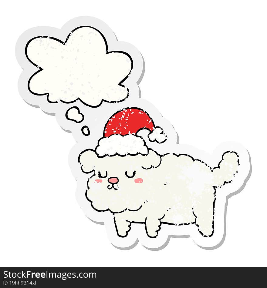 cute christmas dog and thought bubble as a distressed worn sticker