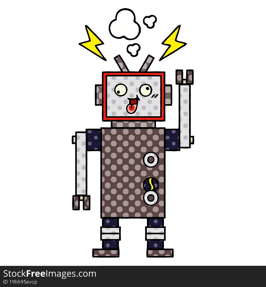 comic book style cartoon crazy broken robot