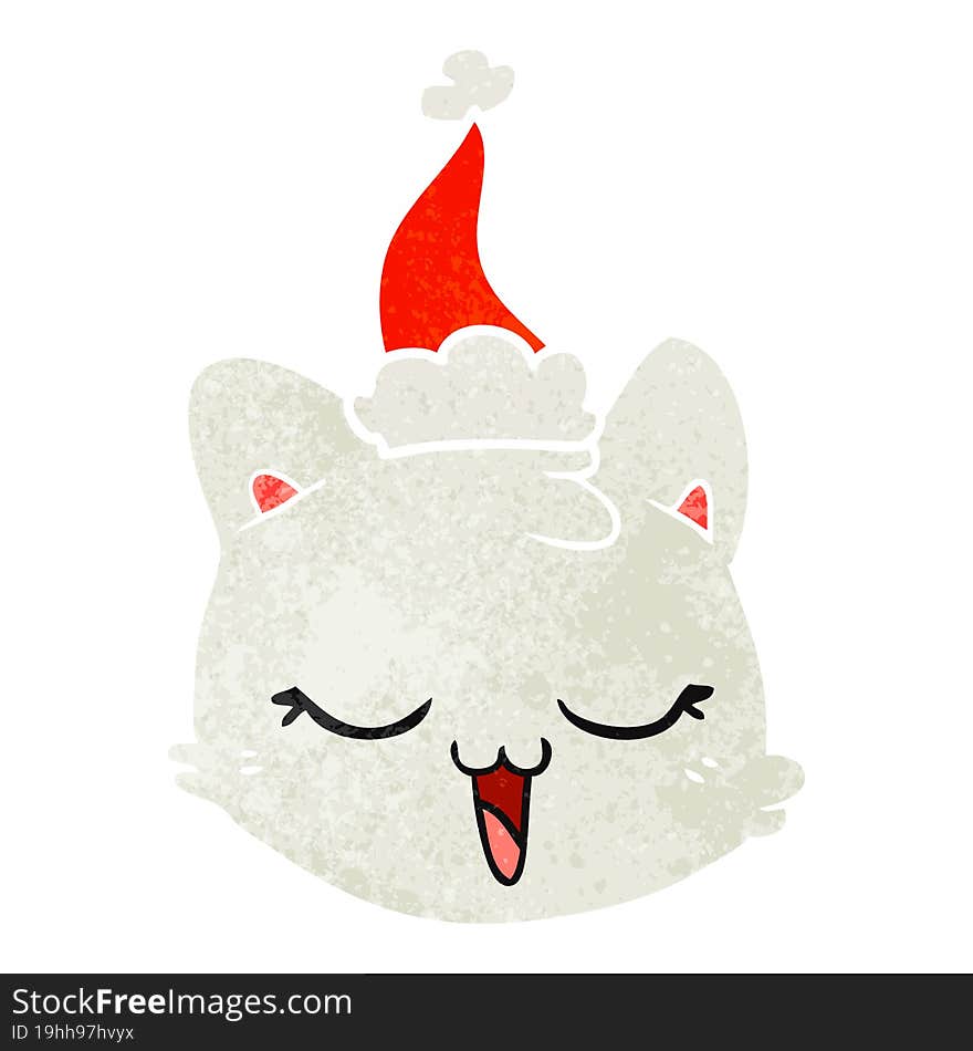 retro cartoon of a cat face wearing santa hat