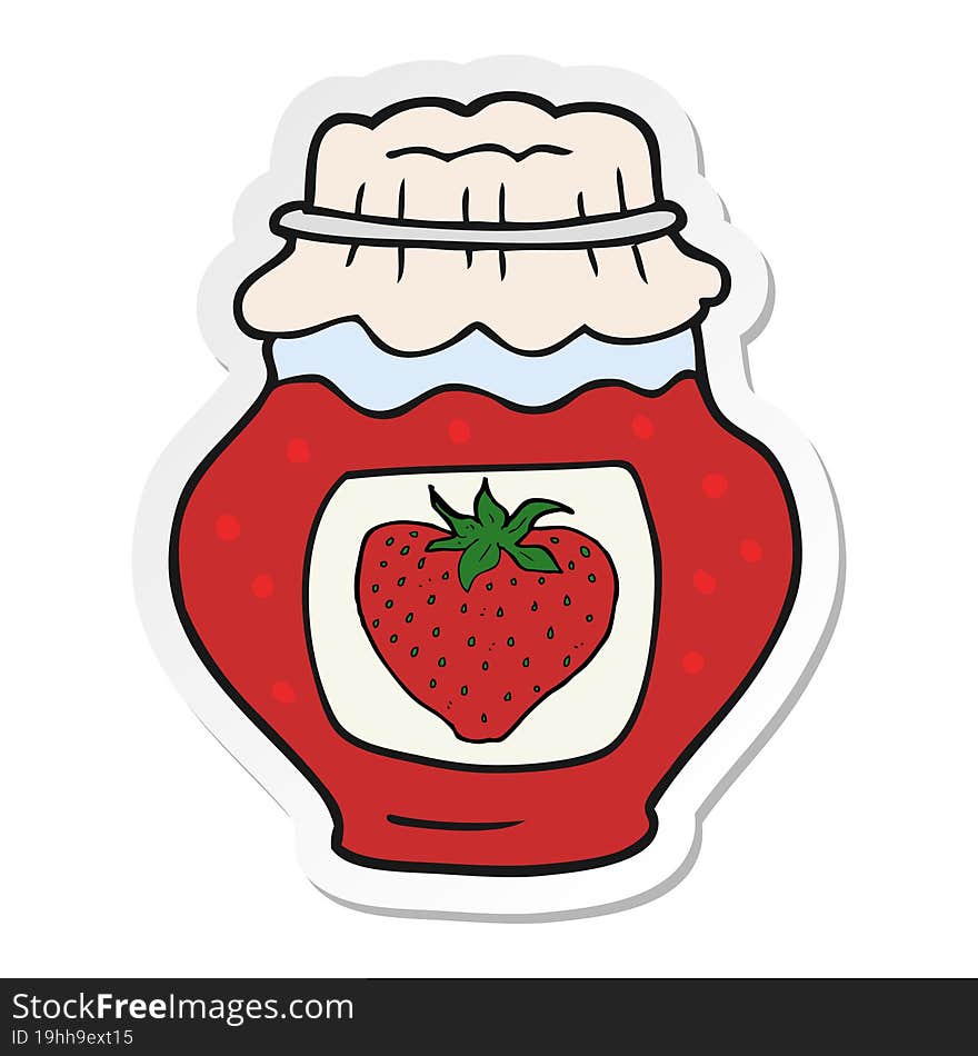 Sticker Of A Cartoon Jar Of Strawberry Jam