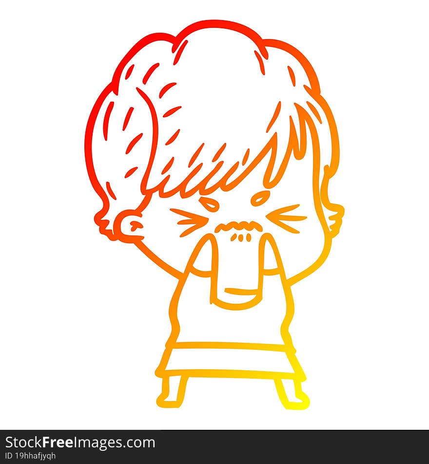 Warm Gradient Line Drawing Cartoon Frustrated Woman