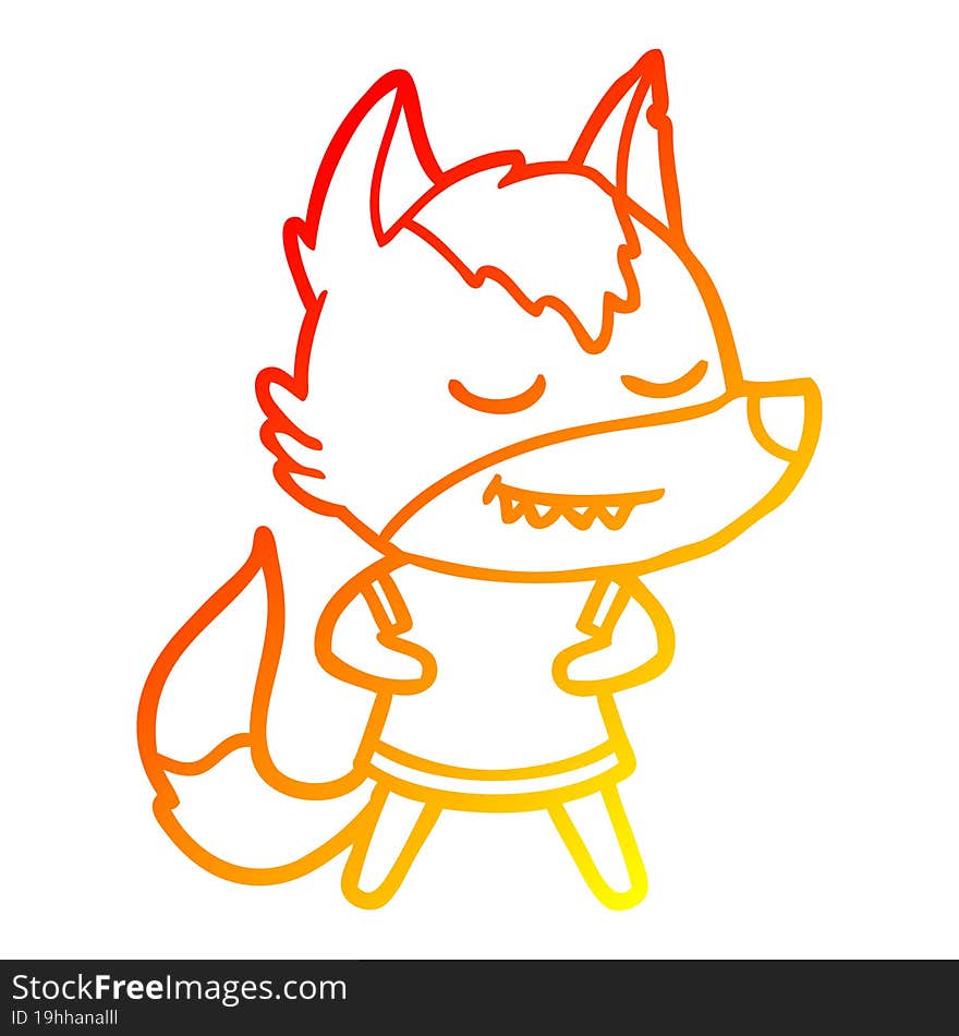 Warm Gradient Line Drawing Friendly Cartoon Wolf Girl