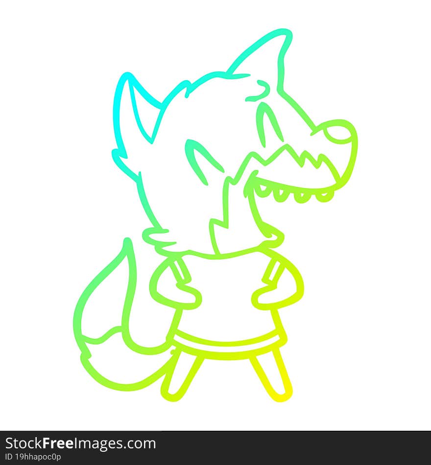 cold gradient line drawing laughing fox cartoon