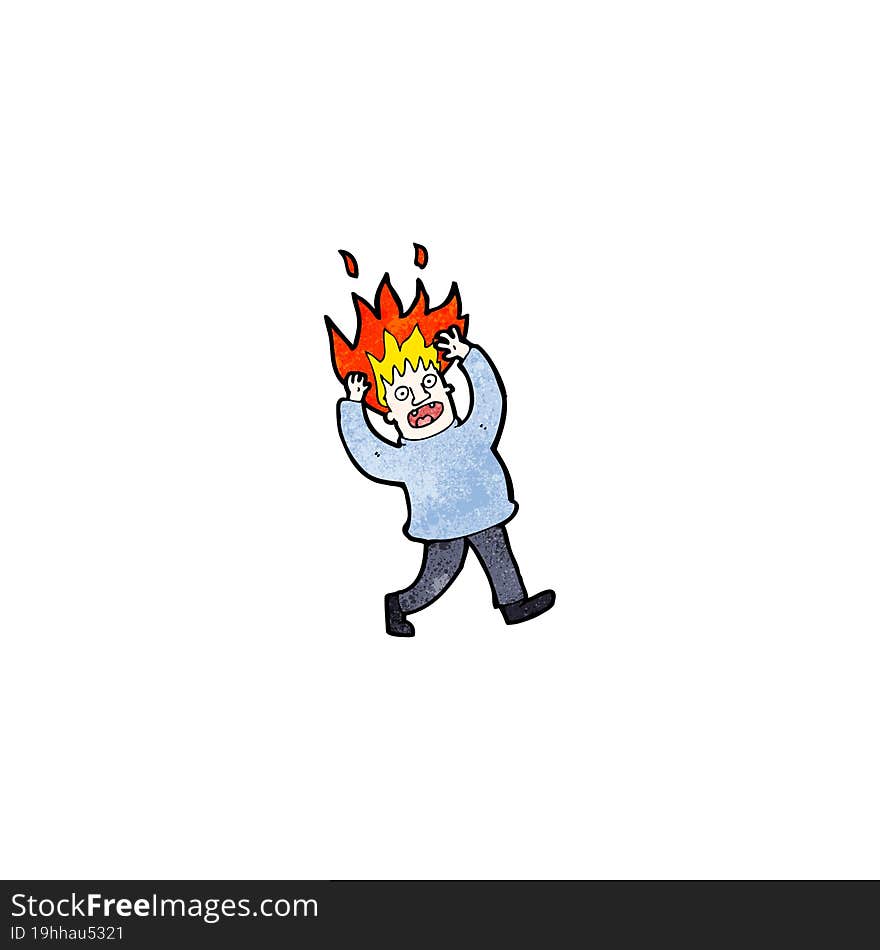 cartoon man with hair on fire