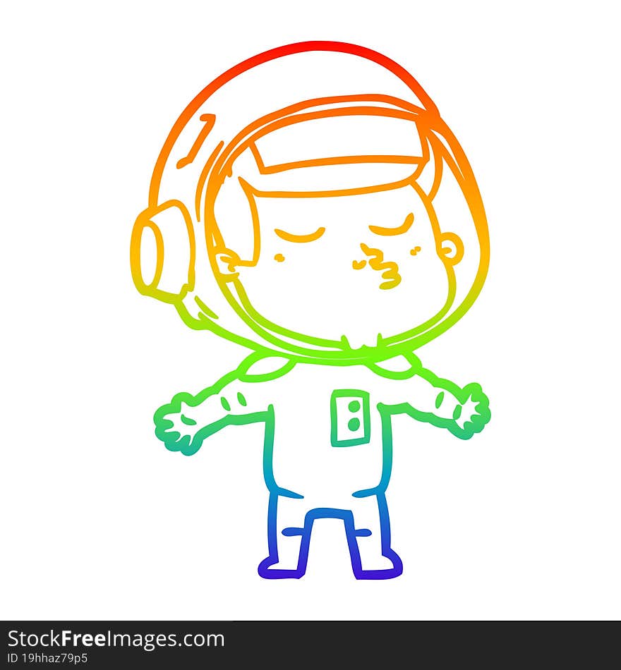 rainbow gradient line drawing cartoon confident astronaut