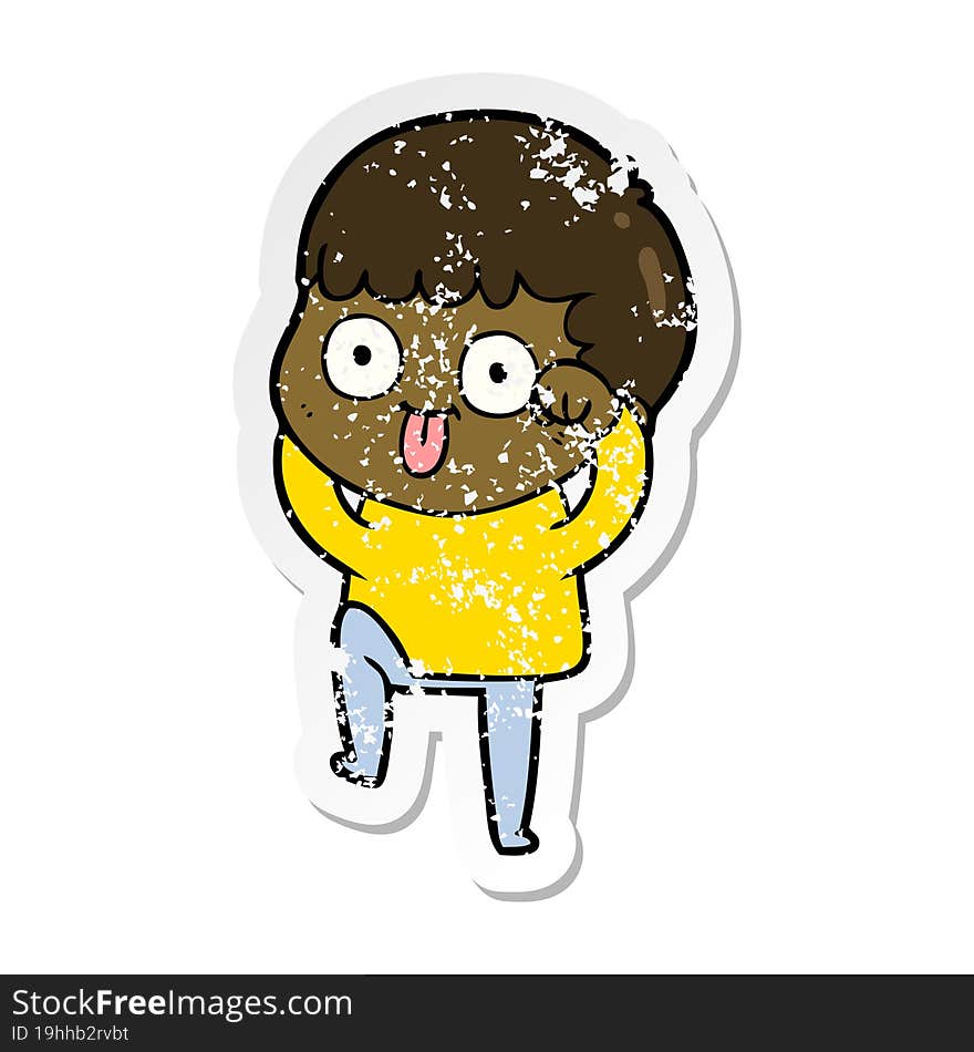 distressed sticker of a cartoon man staring