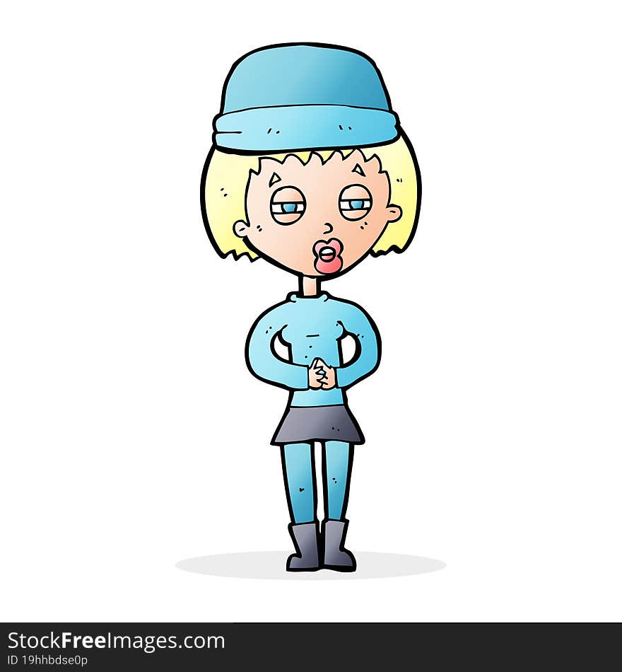 cartoon woman wearing winter hat