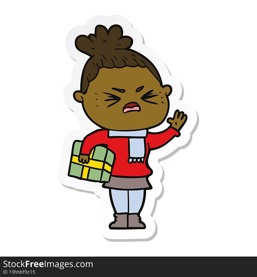 sticker of a cartoon angry woman