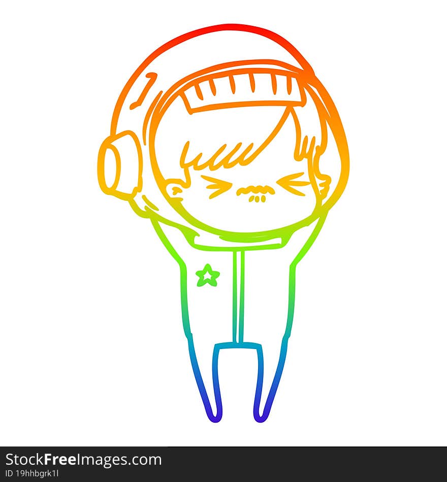 rainbow gradient line drawing of a cartoon astronaut woman