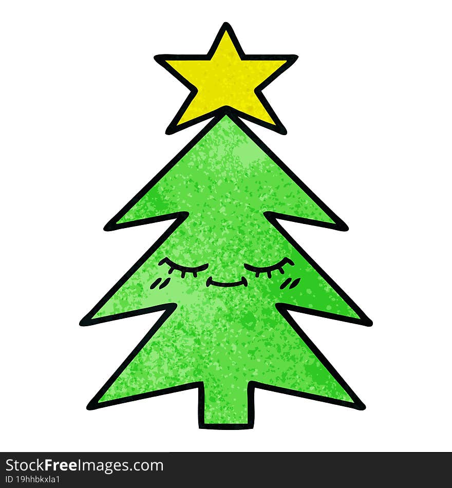 retro grunge texture cartoon of a christmas tree