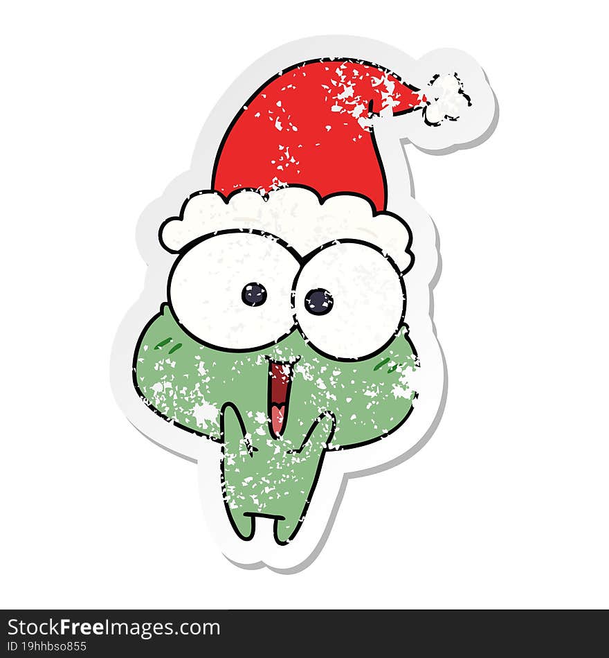 christmas distressed sticker cartoon of kawaii frog