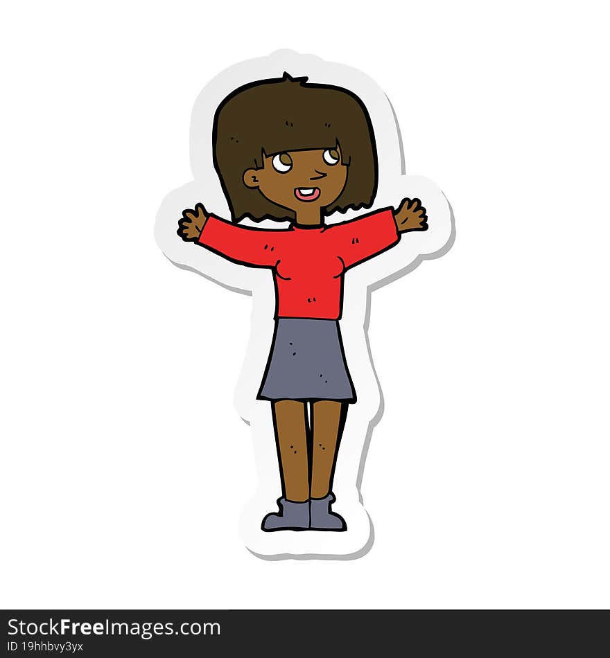 sticker of a cartoon excited woman