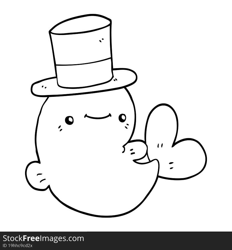 cute cartoon whale wearing top hat