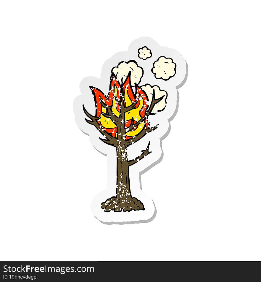 retro distressed sticker of a cartoon burning tree