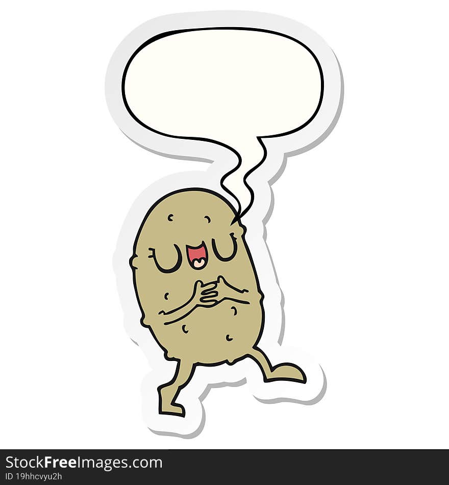 cartoon happy potato and speech bubble sticker