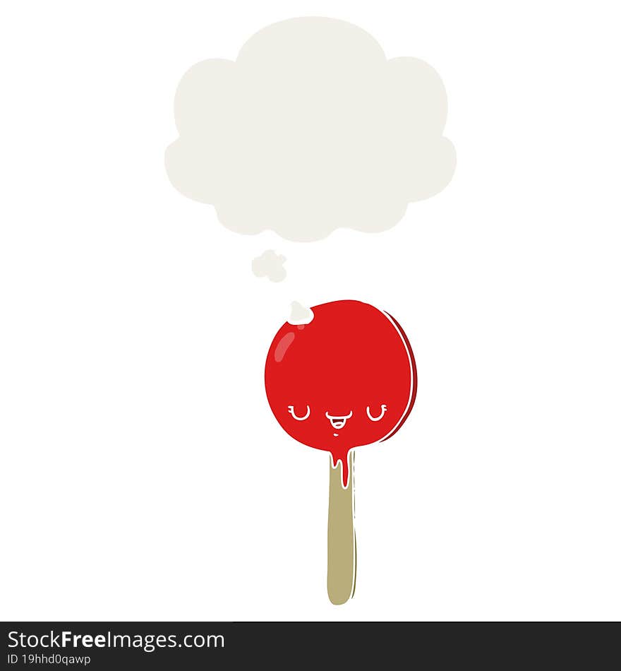 cartoon candy lollipop and thought bubble in retro style