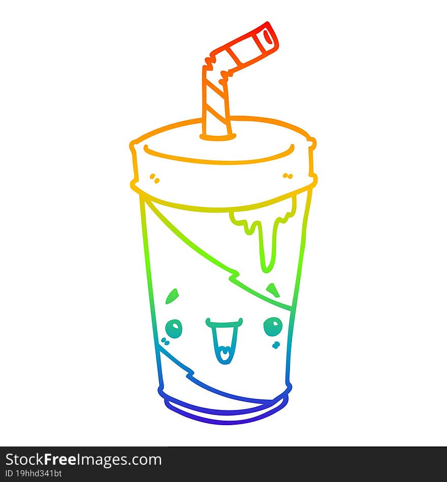 rainbow gradient line drawing of a cute cartoon soda