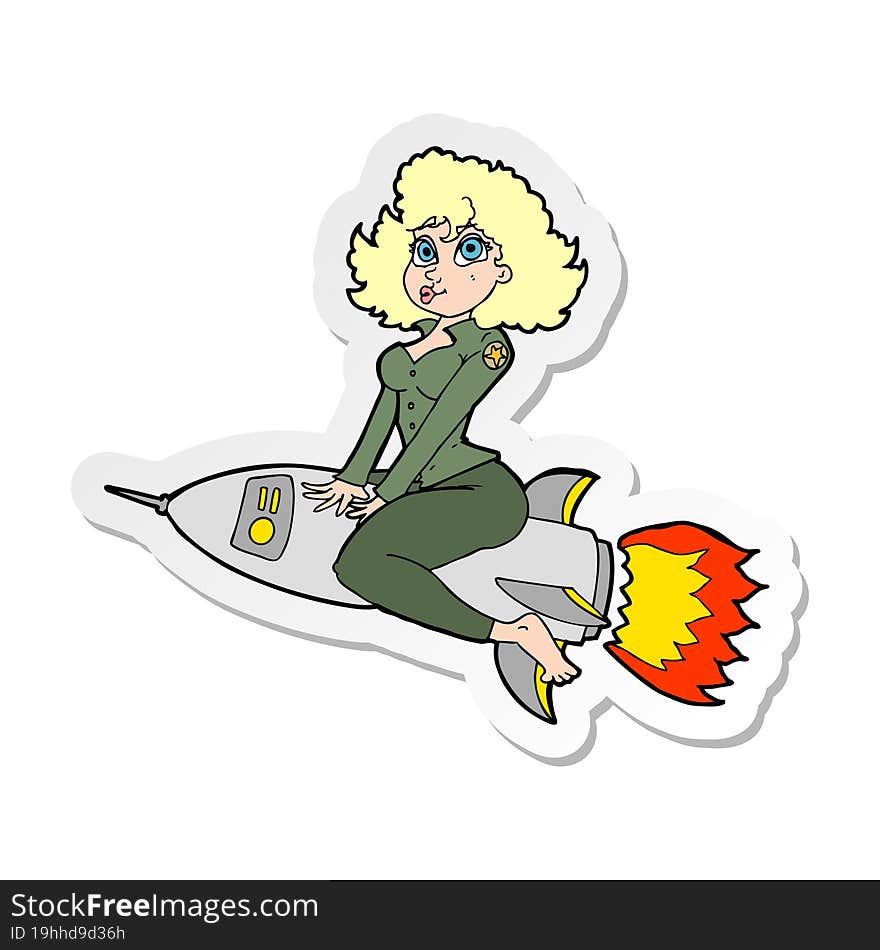 Sticker Of A Cartoon Army Pin Up Girl Riding Missile