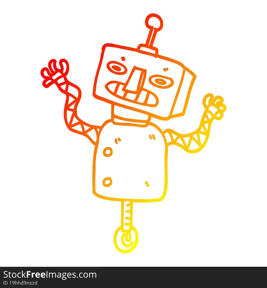 Warm Gradient Line Drawing Cartoon Robot On Wheel