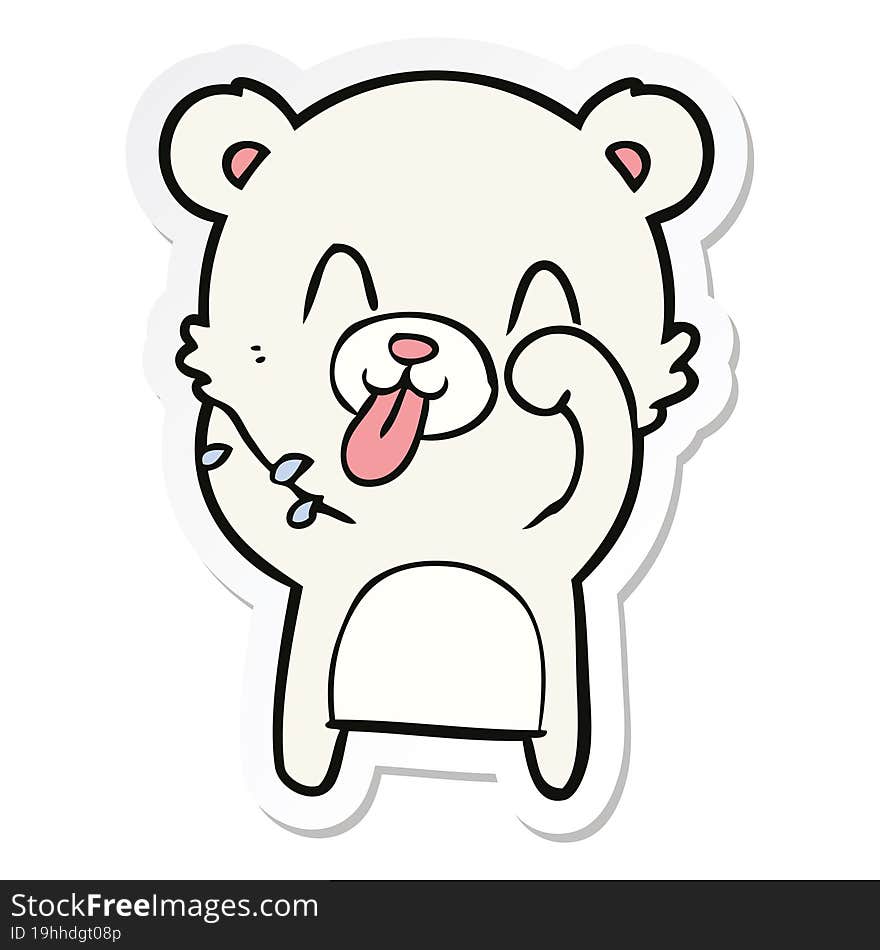 sticker of a rude cartoon polar bear sticking out tongue