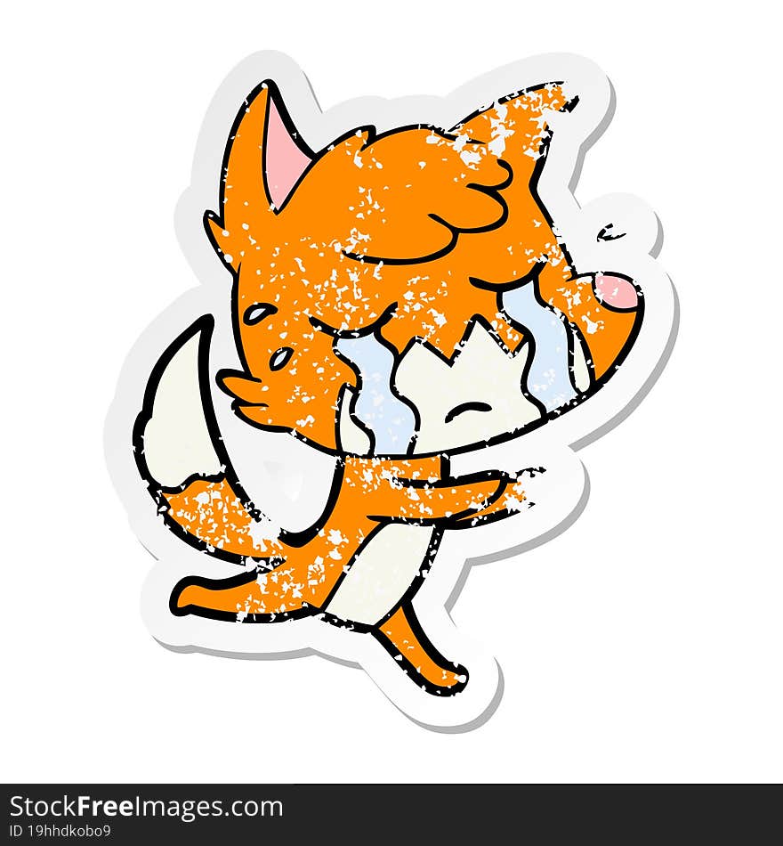 distressed sticker of a crying fox cartoon