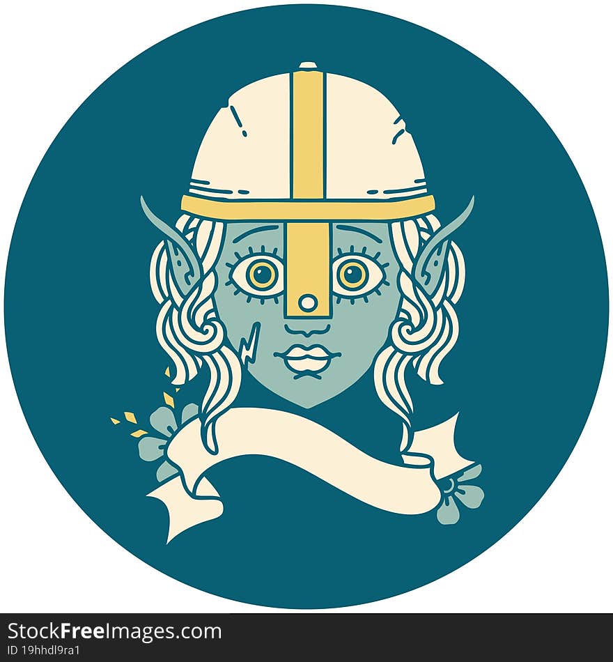 Retro Tattoo Style elf fighter character face. Retro Tattoo Style elf fighter character face