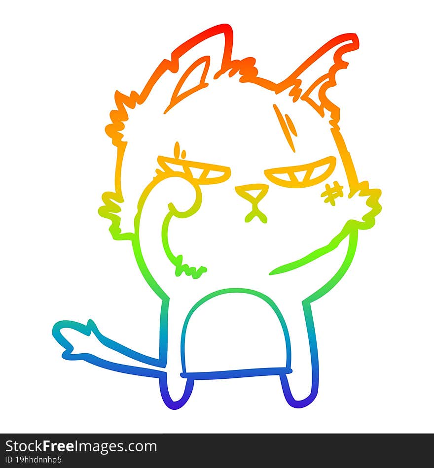 rainbow gradient line drawing tough cartoon cat